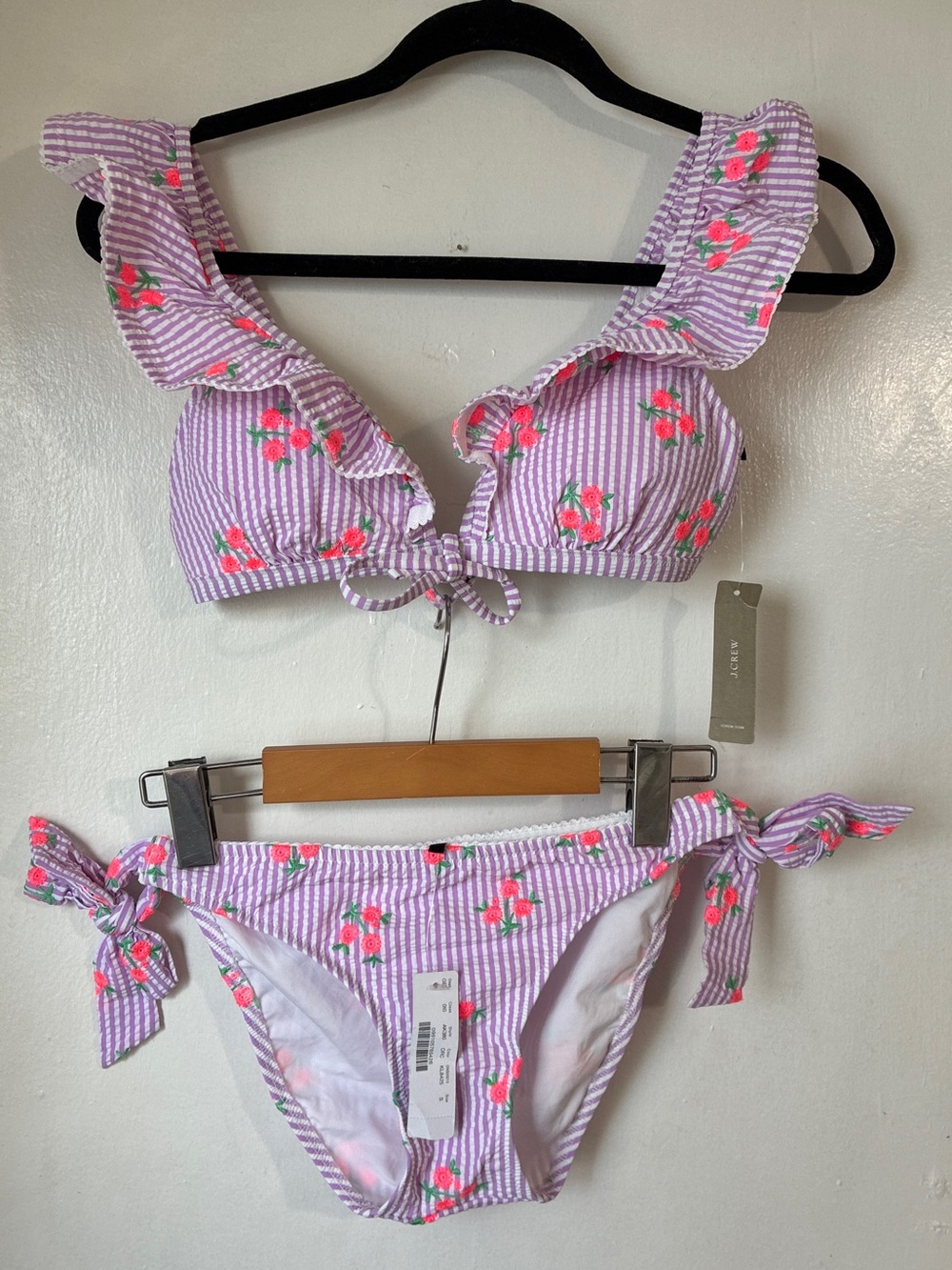 J Crew NWT Swimsuit Seersucker Stripe Floral Pattern